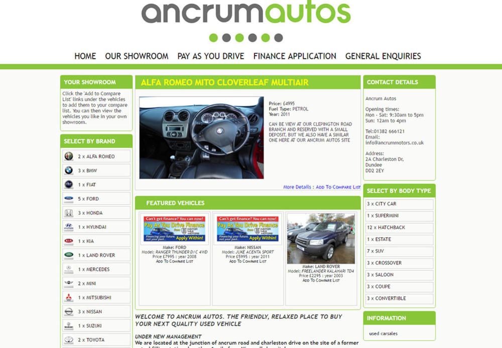 website designed for Ancrum Autos