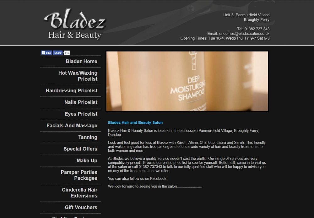 website designed for Bladez Salon