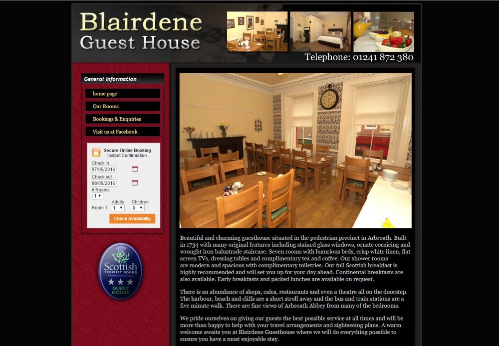 website designed for Blairdene Guest House