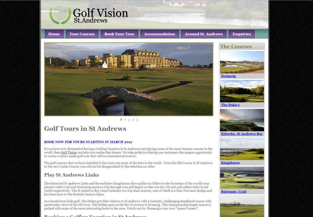 website designed for Golf Vision