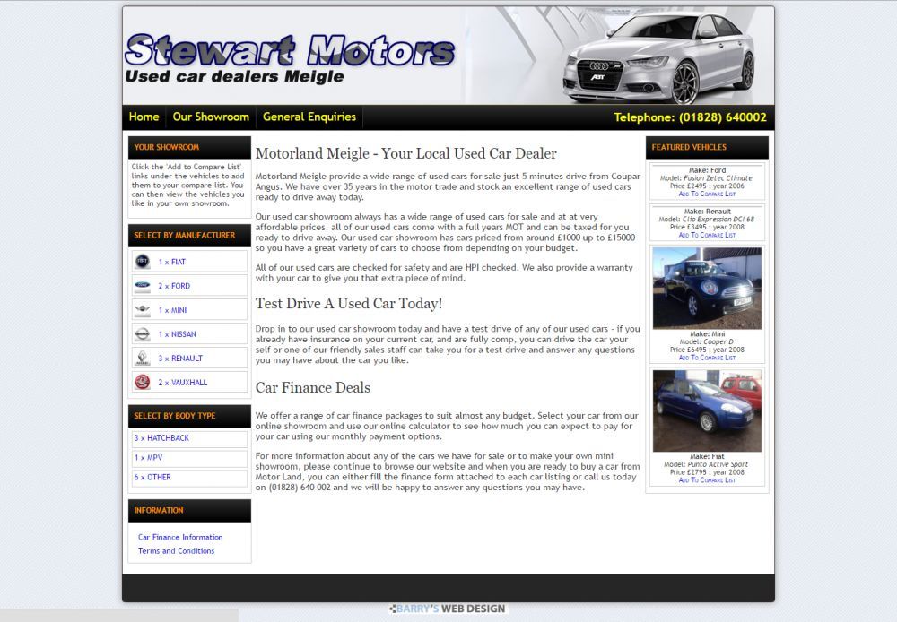 website designed for Motor Land