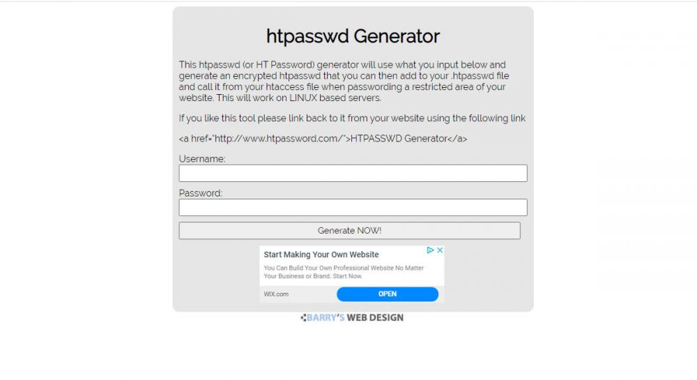 website designed for HT-Password-Generator