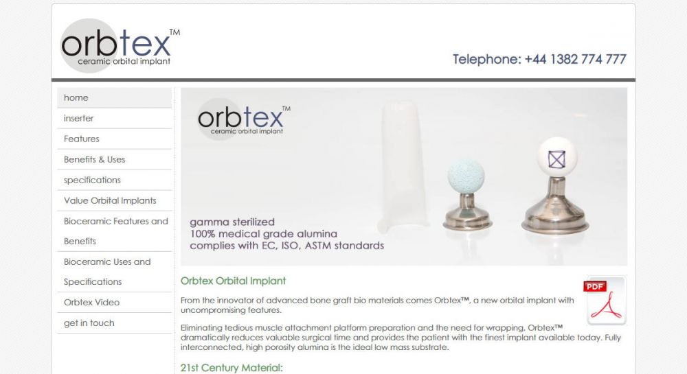 website designed for Orbtex-Orbital-Implant